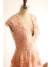 Peach Pink Lace Tulle Classic Wedding Dress Peach Pink Lace Tulle Classic Wedding Dress